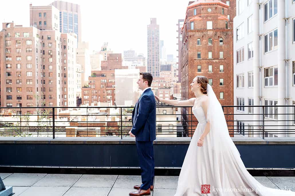 The William Hotel Midtown NYC roof top bride and groom first look wedding