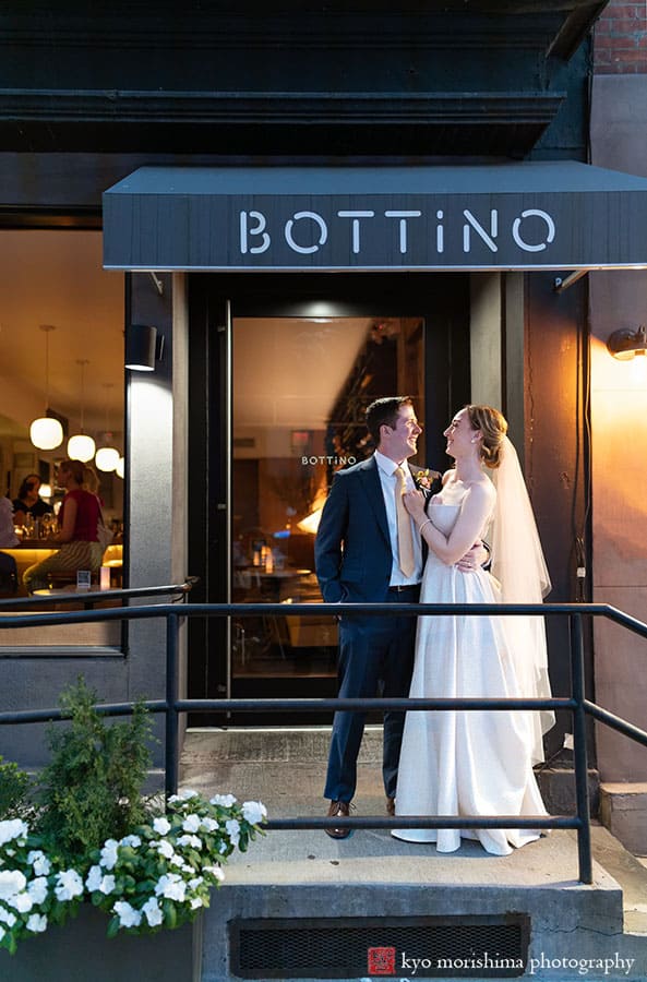 bride and groom night street portrait Bottino restaurant Chelsea NYC