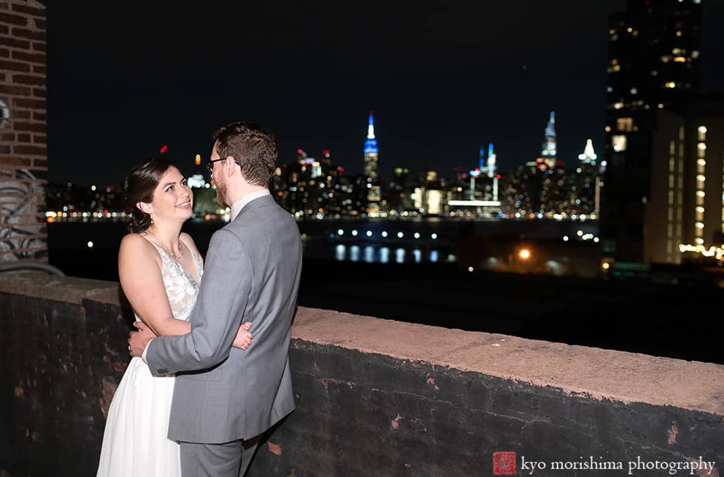 Brooklyn, Greenpoint Loft, spring, wedding, portrait, bride and groom, Manhattan, dusk, night, outdoor, Empire State Building