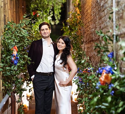 NYC wedding Roberta's pizza restaurant bride and groom night portrait spring outdoor street alley way