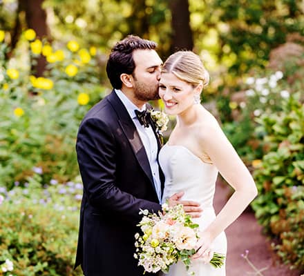Bride and Groom newlyweds outdoor portrait kiss at wedding at Princeton Prospect House & Garden NJ
