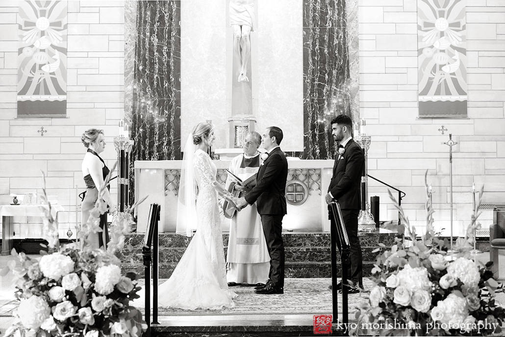 Kyo Morishima Photography; Nassau Inn; Princeton Floral Design; newlyweds smile NJ wedding ceremony St.Paul