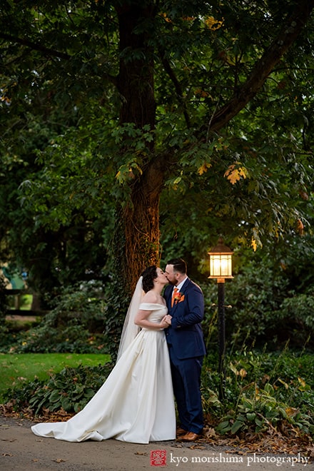 Fall The Inn at Fernbrook Farm Chesterfield NJ Wedding bride and groom outdoor dusk portrait picture kiss