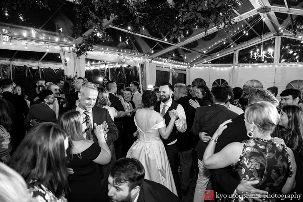 Fall The Inn at Fernbrook Farm Chesterfield NJ tent wedding string lights reception guests dance party time