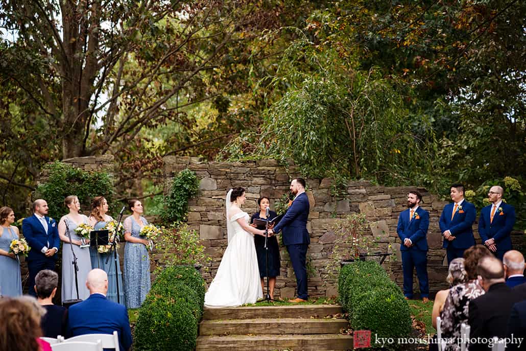 Fall The Inn at Fernbrook Farm Chesterfield NJ Wedding ceremony bride and groom holding hands