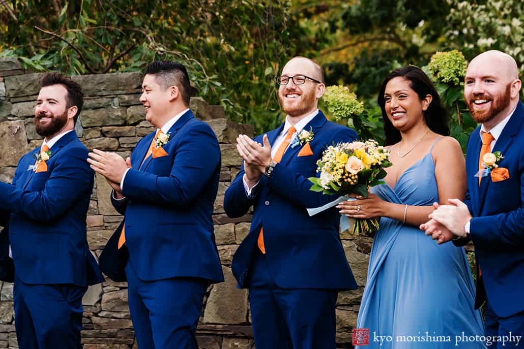 Fall The Inn at Fernbrook Farm Chesterfield NJ Wedding ceremony bridal party smiling
