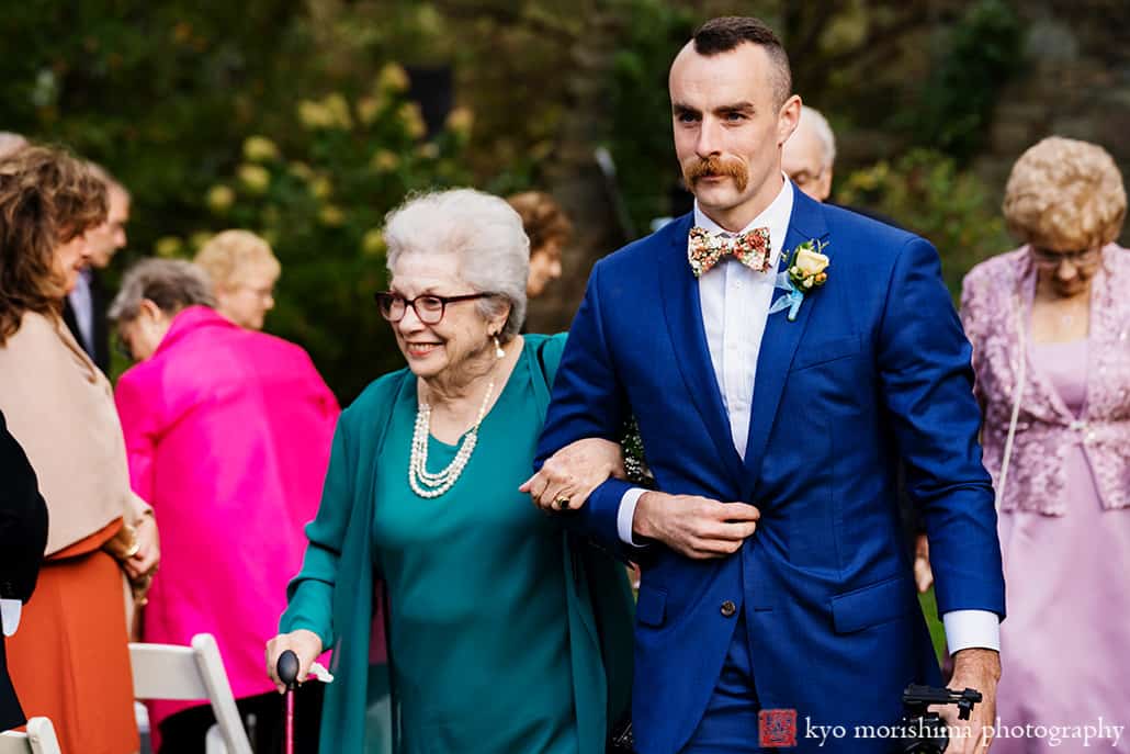 Fall The Inn at Fernbrook Farm Chesterfield NJ Wedding ceremony grand mother walking and smiling
