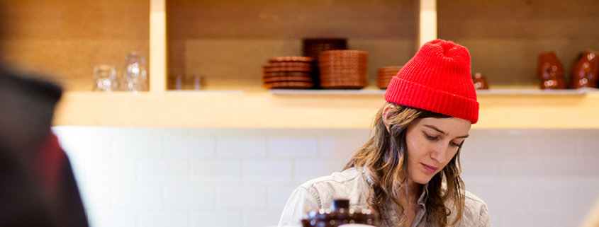 picture of barista at coffee shop cafe in Brooklyn NYC editorial photography for Japanese magazine