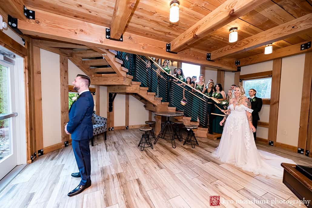 Fall Rock Island Lake Club NJ rainy day wedding first look bride and groom bridal party