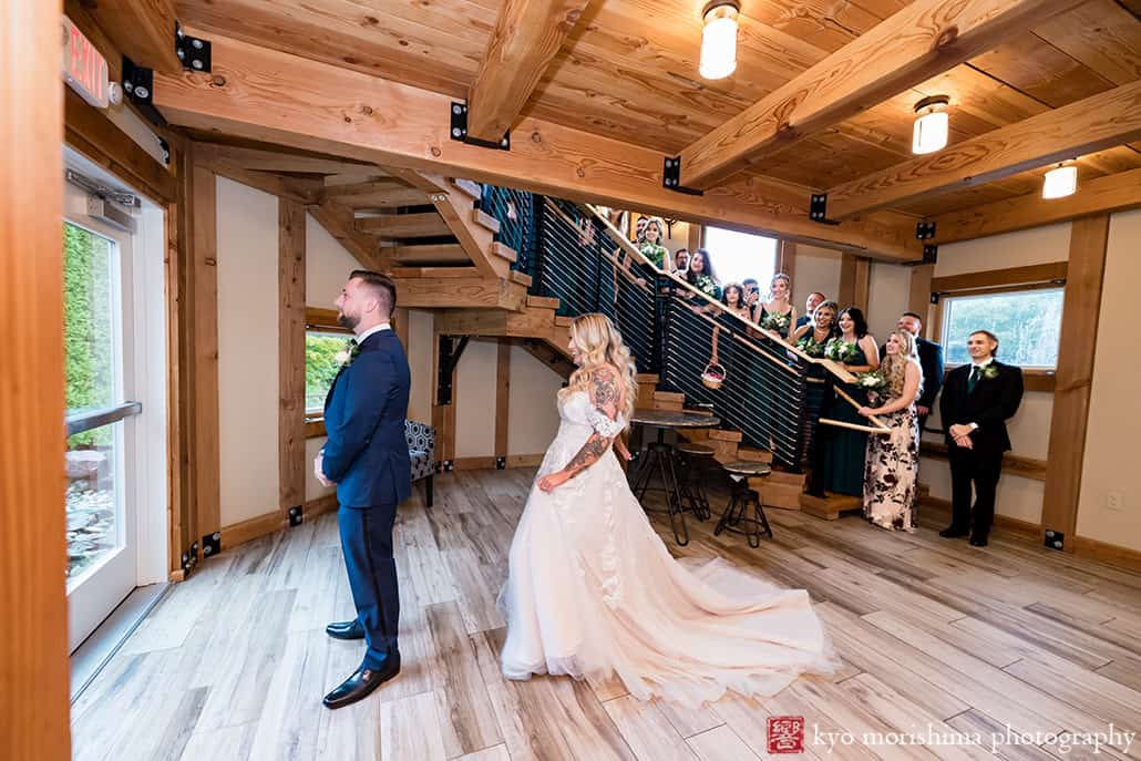 Fall Rock Island Lake Club NJ rainy day wedding first look bride and groom bridal party