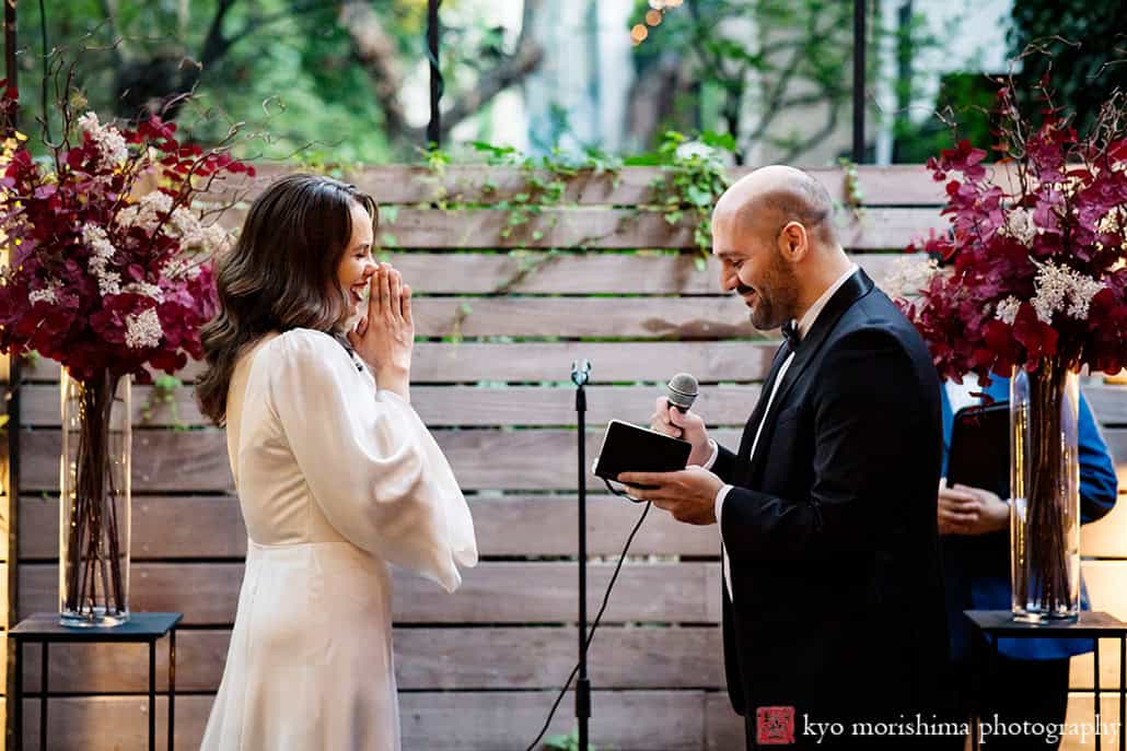 bride and groom outdoor backyard ceremony wedding Bottino restaurant Chelsea Manhattan NYC