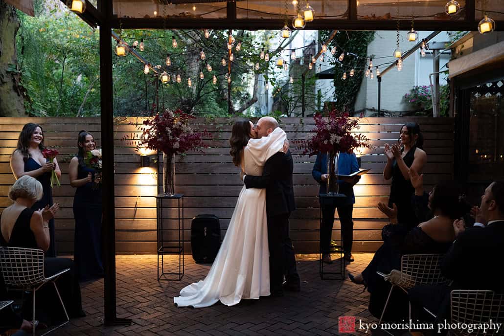 bride and groom outdoor backyard ceremony wedding Bottino restaurant Chelsea Manhattan NYC