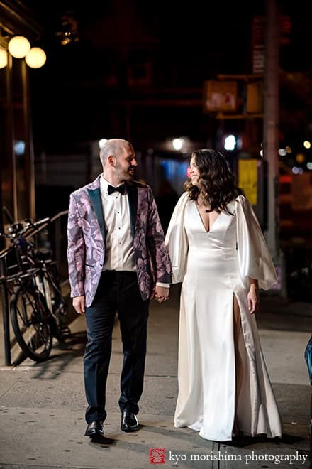bride and groom outdoor street fun romantic night portrait wedding Chelsea Manhattan NYC
