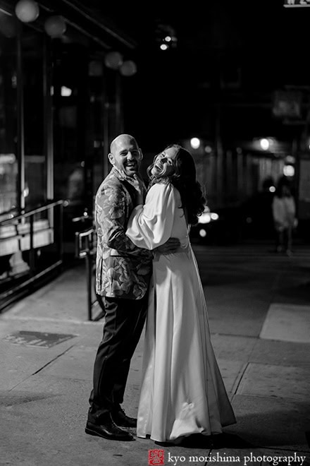 bride and groom outdoor street night portrait wedding Chelsea Manhattan NYC