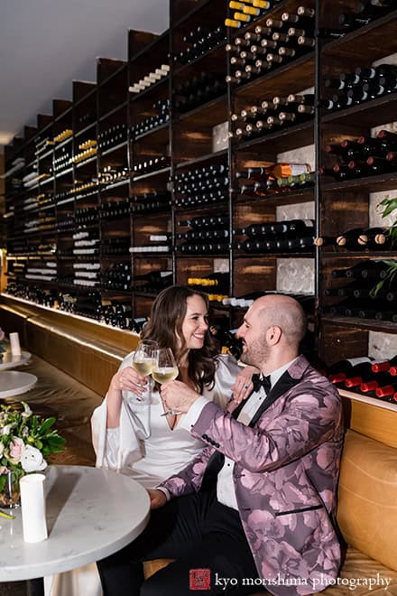 reception bride and groom portrait Bottino backyard restaurant wedding Chelsea wine cellar Manhattan NYC