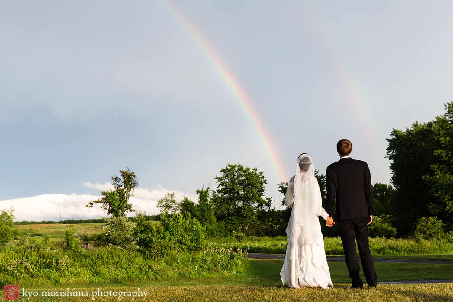 Mercer Oaks golf country club Catering, Princeton NJ spring wedding rainbow bride and groom outdoor portrait