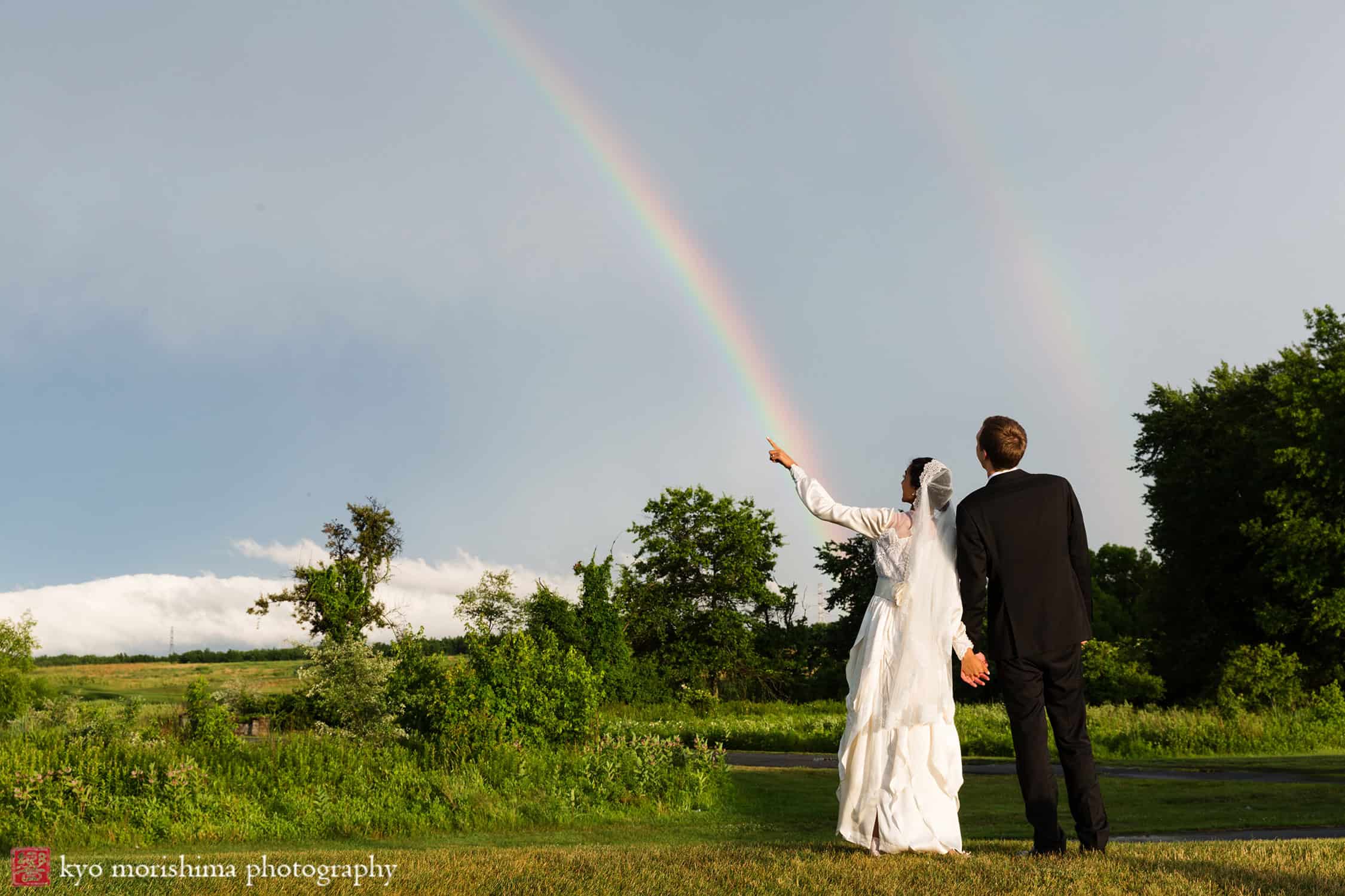 Mercer Oaks golf country club Catering, Princeton NJ spring wedding rainbow bride and groom outdoor portrait