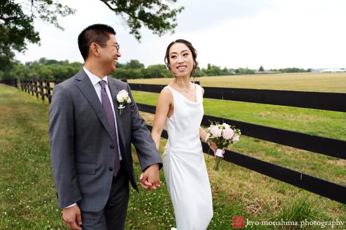 Spring, Princeton, NJ, wedding, St. Charles, Skillman Park bride and groom portrait newlyweds, taking a walk, smile