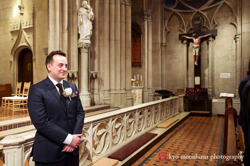 ceremony, church of the blessed sacrament, fall, new York, nyc, wedding, Kyo Morishima Photography, groom