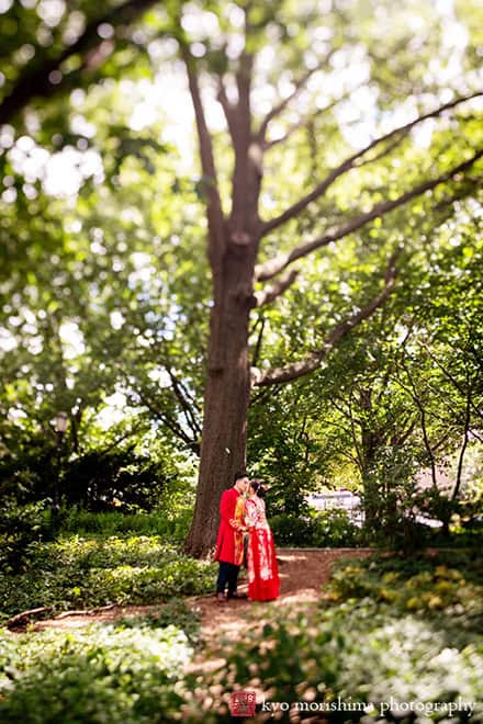 Multi cultural documentary wedding portrait bride and groom newlyweds at Queens Botanical Garden NYC fall wedding by Kyo Morishima Photogrpahy