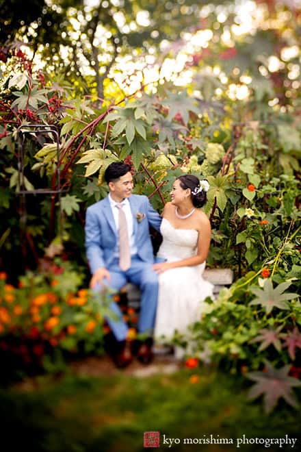 Multi cultural documentary wedding portrait bride and groom newlyweds at Queens Botanical Garden NYC fall wedding by Kyo Morishima Photogrpahy