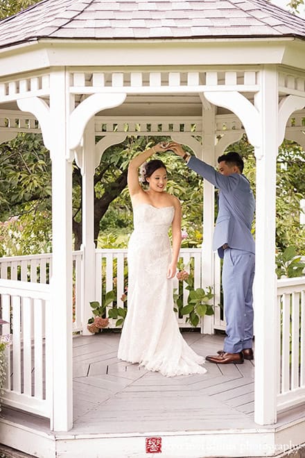 Multi cultural documentary wedding portrait first look bride and groom newlyweds at Queens Botanical Garden NYC fall wedding by Kyo Morishima Photogrpahy