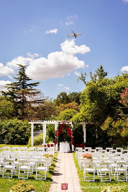 Wedding ceremony details set up at Queens Botanical Garden NYC fall wedding reception by Kyo Morishima Photogrpahy