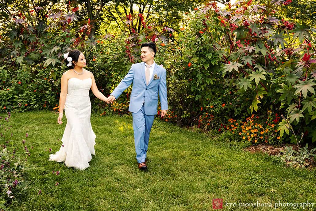 Multi cultural documentary wedding portrait bride and groom newlyweds at Queens Botanical Garden NYC fall wedding by Kyo Morishima Photogrpahy