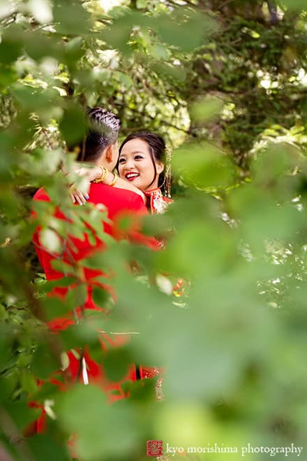 Multi cultural documentary wedding portrait bride and groom newlyweds at Queens Botanical Garden NYC fall wedding by Kyo Morishima Photogrpahy