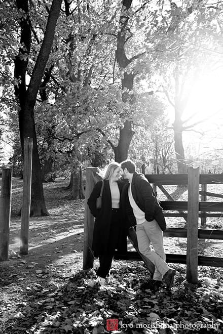 Brooklyn NYC, Park Slope, Prospect Park, engagement portrait wooden fence