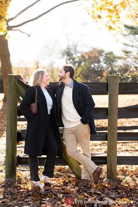 Brooklyn NYC, Park Slope, Prospect Park, engagement portrait wooden fence