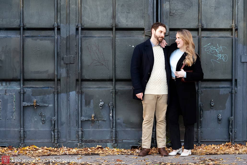 Brooklyn, NYC, Park Slope, Prospect Park, engagement portrait, couple, bride and groom, shipping, cargo, container,