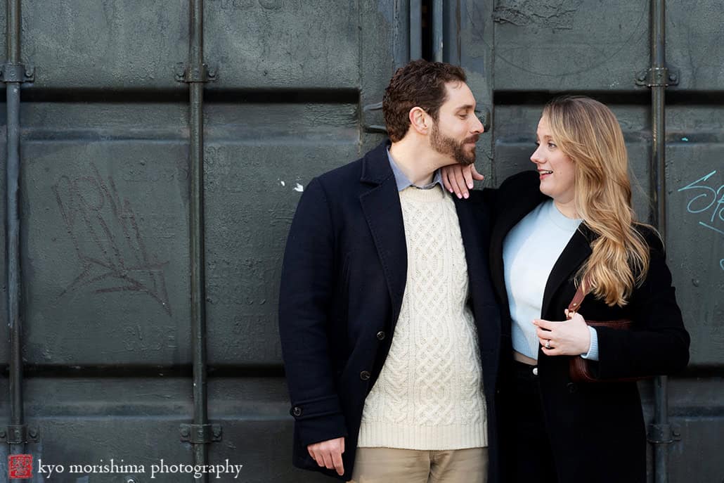 Brooklyn NYC Park Slope Prospect Park engagement portrait shipping cargo container,