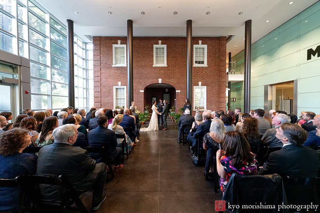 Spring Morris Museum Wedding with Potted Plants Morristown NJ bride groom outdoor ceremony