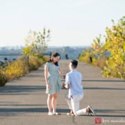 Scavenger Hunt Proposal Portrait Session Bush Terminal Piers Park in Brooklyn, NYC on his knee