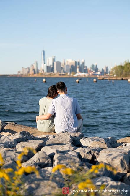 Scavenger Hunt proposal engagement couple portrait Bush Terminal Piers Park Brooklyn NYC holding hands hug