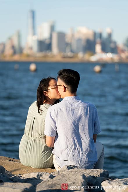 Scavenger Hunt proposal engagement couple portrait Bush Terminal Piers Park Brooklyn NYC holding hands kiss