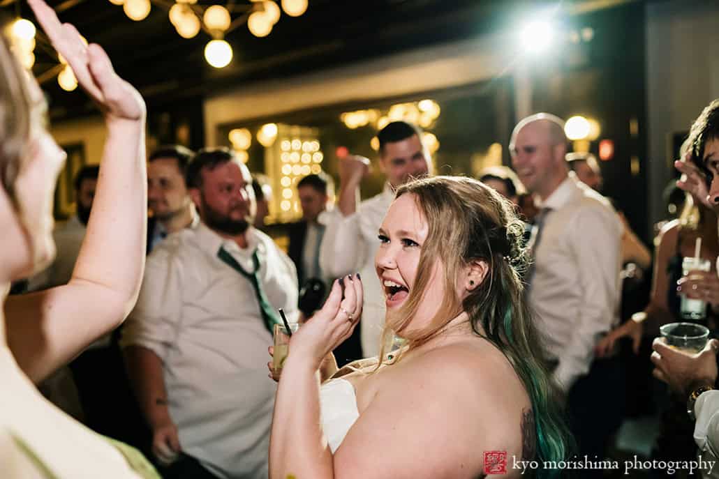 501 Union Brooklyn NYC wedding wedding reception bride having fun blast on dance floor