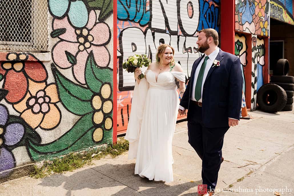 501 Union Gowanus canal Brooklyn documentary street life style wedding portrait newlywed twirl graffiti