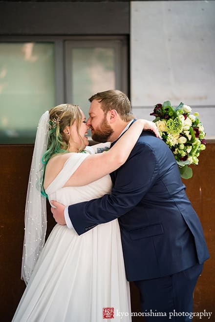 501 Union Gowanus canal Brooklyn documentary street life style wedding portrait bride and groom nose to nose