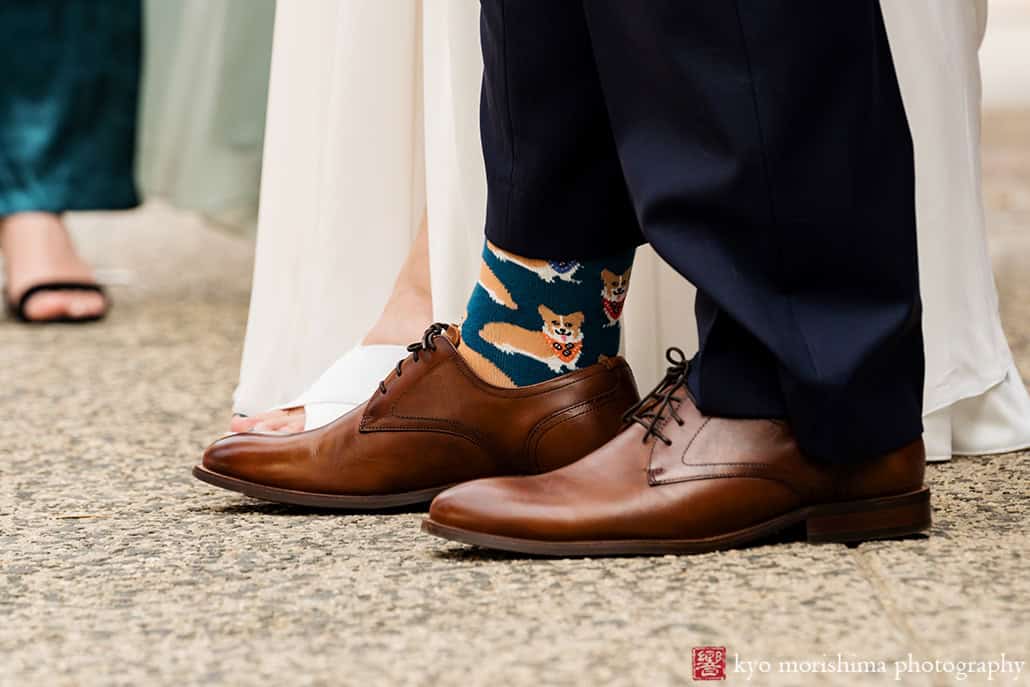 501 Union Gowanus canal Brooklyn documentary street life style wedding portrait bride and groom dog socks detail shot