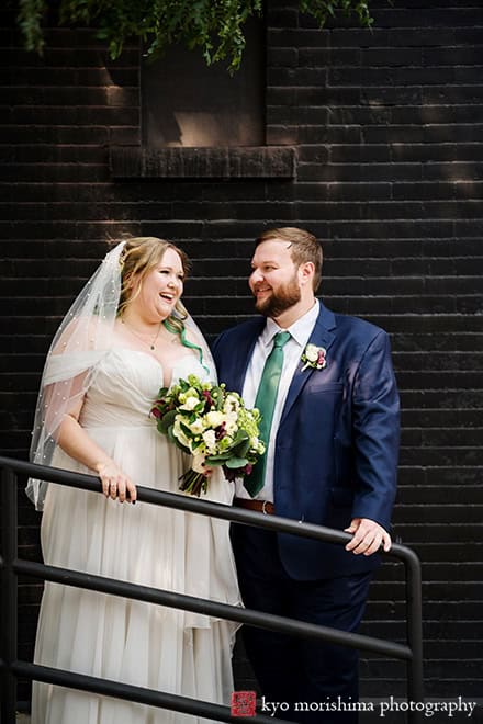 501 Union Gowanus canal Brooklyn documentary street life style wedding portrait bride and groom together smiling