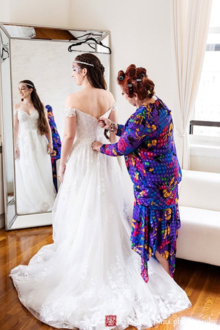 Bride getting ready Midtown Loft & Terrac, Manhattan NYC rooftop wedding event venue