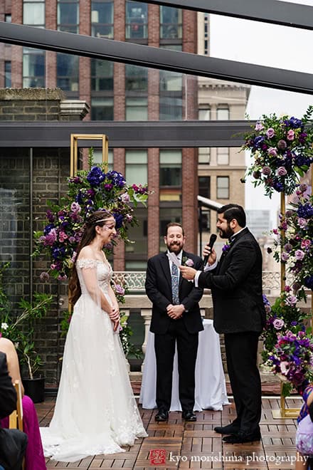 Bride and groom Outdoor ceremony Midtown Loft & Terrace, Manhattan NYC rooftop wedding