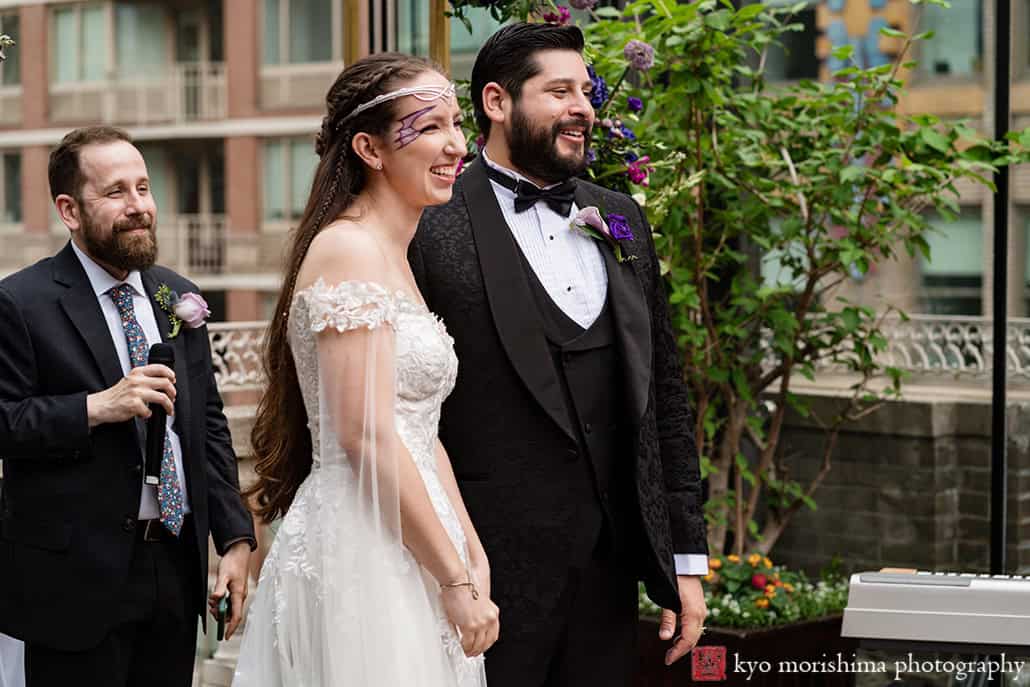 Bride and groom Outdoor ceremony Midtown Loft & Terrace, Manhattan NYC rooftop wedding