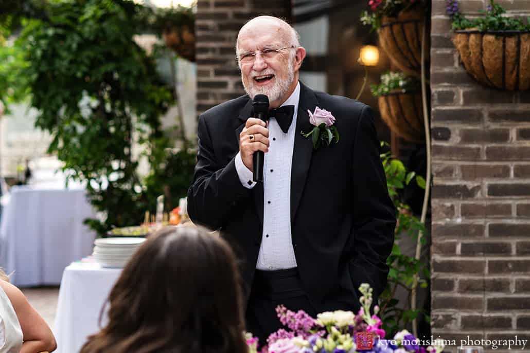 Father of Bride toast Outdoor reception Midtown Loft & Terrace, Manhattan NYC rooftop wedding