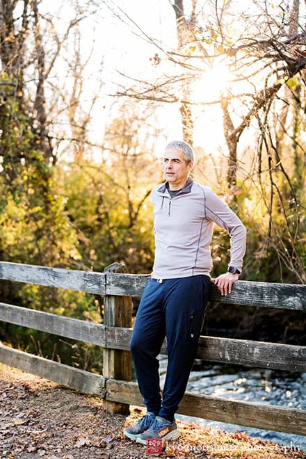 Branding business owner solopreneur entrepreneur Brooklyn NYC Manhattan Palmer Square Princeton NJ lifestyle athletic exercises portrait streching with fall foliage