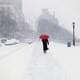 Woman with a Red Umbrella After the Snowstorm, Brooklyn NYC