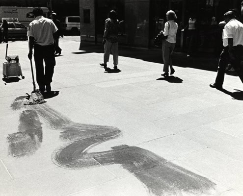 Mop at Rockefeller Plaza, Midtown NYC black and white film street photography