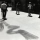 Mop at Rockefeller Plaza, Midtown NYC black and white film street photography
